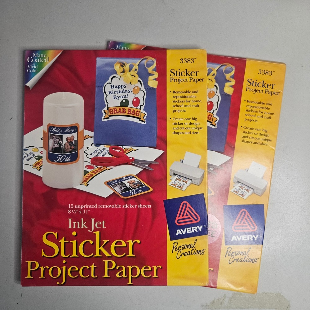 Avery‎ 3383 Ink Jet Sticker Project Paper Matte White 8.5x11 15 Sheets 2 Pack